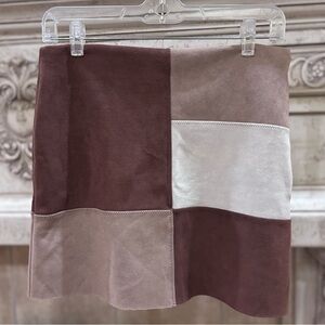 Jolie & Joy Brown Faux Suede Patchwork Quilted Design Mini Skirt Size Large